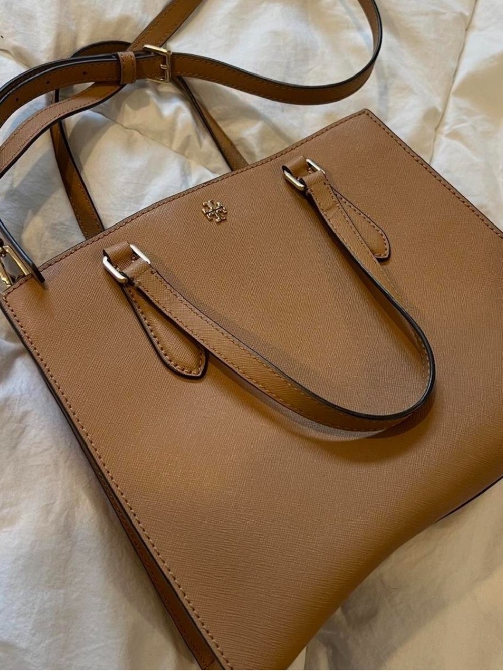 Tory Burch Cognac Brown Saffiano Leather Satchel Purse